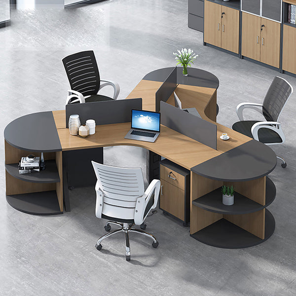 Creative-Shaped Office Employee Desk with Partition & Semi-Circular Storage Zimasya