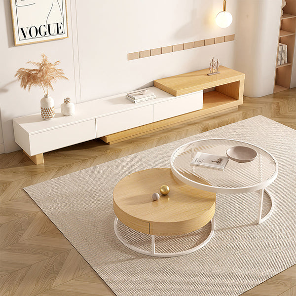 Elegant Natural Expandable TV Stand with Storage for Living Room Zimasya