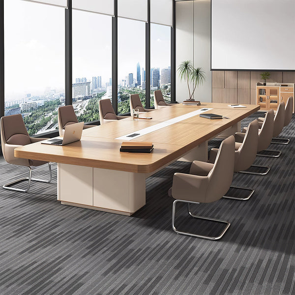 Modern Rectangular Conference Table for Office with Side Storage Cabinet