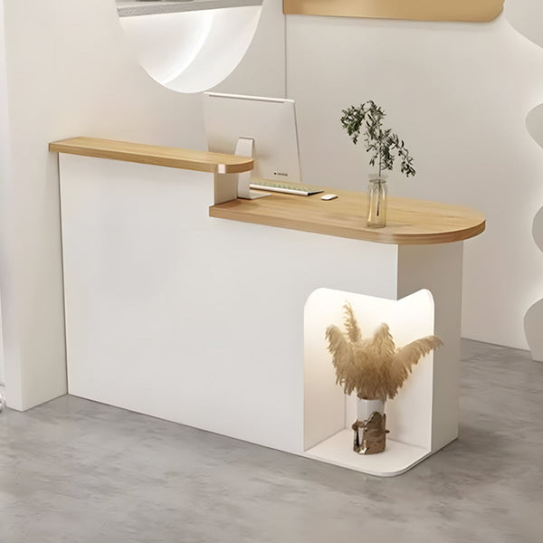 Curved Reception Counter with Dual-Level Display Area
