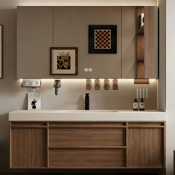 Bathroom Vanity with Makeup, Walnut & Ample Storage for Bathroom